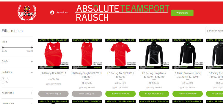 Webshop mit neuer Vereins- und Wettkampfbekleidung online Webshop mit neuer Vereins- und Wettkampfbekleidung online